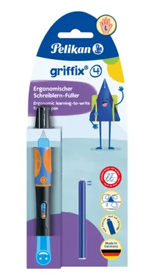 Produktbild von Pelikan griffix® Füller für Linkshänder, Neon Black, Schwarz, Kartuschenfüllsystem, Blau, Kunststoff, Edelstahl, Linkshändig