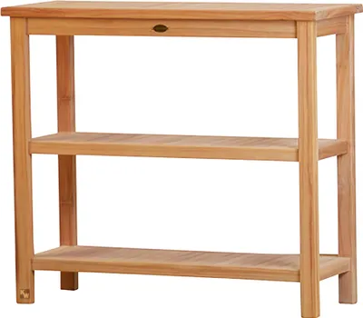 Produktbild von Teak Gartenregal 100 x 38 cm als wetterfestes Ablageregal und edles Standregal unbehandeltes Teak Outdoor-Regal mit drei Ebenen