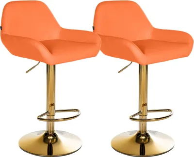 Produktbild von CLP 2er Set Barhocker Braga Kunstleder-Bezug mit Goldgestell, höhenverstellbar orange