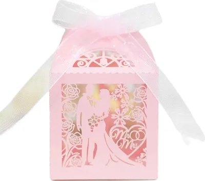 Produktbild von 50pcs Hochzeit Paar Süßigkeiten Boxen, Laser Cut Hochzeit Party Favor Box Süßigkeiten Tasche Schokolade Geschenk-Boxen