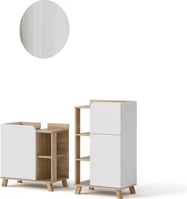 Produktbild von Badmöbel-Set Vicco Karen Sonoma/Weiß 3 Teile, mit Midischrank, Model 40784