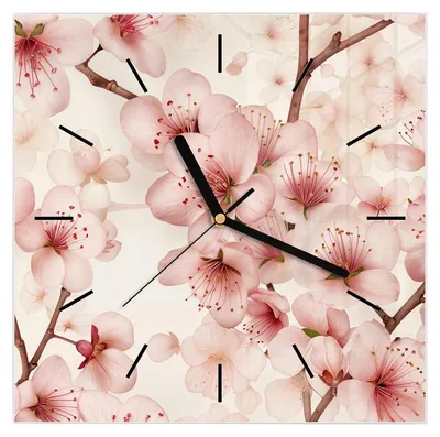 Produktbild von Wanduhr aus Glas mit Motiv Kirschblüten- 30 x 30 cm - inkl. Aufhängesystem