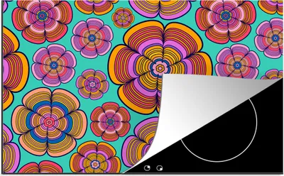 Produktbild von KitchenYeah© Herdabdeckplatte Design - Flower Power - Farben , 81x52cm, Küche Deko, Glaskeramikkochfeld Herdabdeckung, Abdeckplatte fùr Kochfeld