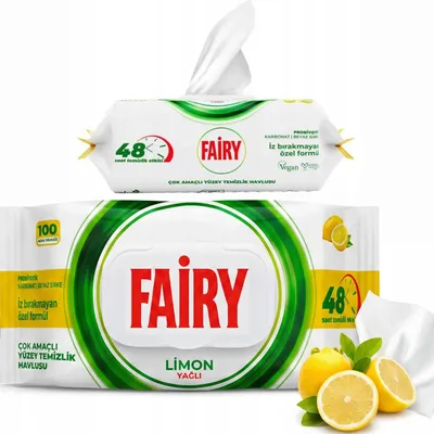 Zdjęcie produktu dla FAIRY Chusteczki Czyszczące LEMON Uniwersalne Antybakteryjne 100 szt.