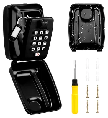 Produktbild von Wandmontierter Schlüsseltresor, Schlüsselsafe mit 12-stelligem Zahlencode, wasserdicht und robust, Außenschlüsselbox für Schlüssel und Türkarten, Schlüsselkasten für Zuhause, Büro, Garage und Schule