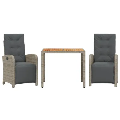 Produktbild von 3-tlg. Bistro-Set mit Kissen Grau Poly Rattan