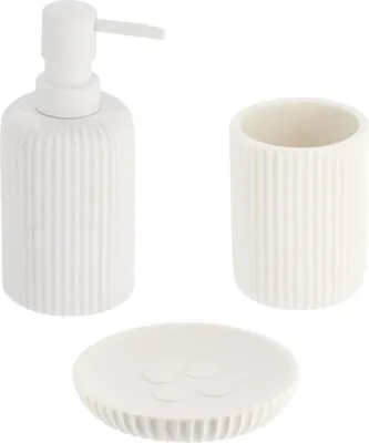 Produktbild von Becherset seifenspender und seifenschale aus gestreiftem polyresin - weiss - Tendance