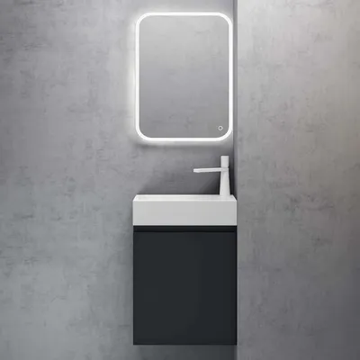 Immagine prodotto di doporro Set Mobile Bagno con Lavabo e Specchio LED Mobiletto Bagno Sospeso per WC Ospiti 46x26x63cm Antracite opaco, Lavabo da Parete Bianco, Seria Pisa02