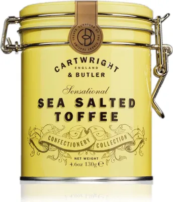Produktbild von Sea Salted Toffees, yellow tin, Meersalz-Toffees in gelber Geschenkdose, 130 g, Cartwright & Butler, England