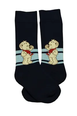 Productafbeelding van Kinder kniehoogte sokken van zacht pluche, thermisch, volledig van katoenen fleece, teddylook, marineblauw, maat 19-22