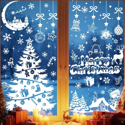 Produktbild von 10 Blatt selbstklebende Fensterbilder für Weihnachten - Wiederverwendbare Dekoration für Fenster