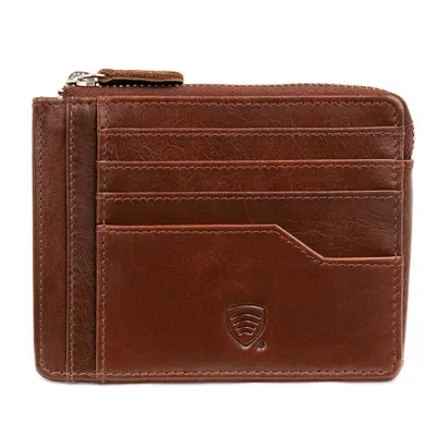 Produktbild von Leder Geldbörse Herren Kreditkartenetui mit Reißverschluss + RFID Schutz, Platz für KFZ-Schein Echtleder Braun / KORUMA®