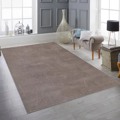 Image de Tapis beige avec motif géométrique en relief pour salon, dimensions : 200 x 280 cm