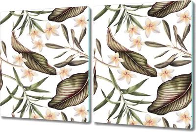 Produktbild von Glas-Herdabdeckplatte Glaskeramikkochfeld-Abdeckung - 2x 40x52 cm - Tropische Blätter und Blumen
