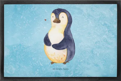 Produktbild von Mr. & Mrs. Panda Fußabstreifer Pinguin Diät 50 x 75 cm - Eisblau - Geschenk, Motivation, Schmutzmatte, fußmatte, Pinguine, Gewicht, Schmutzfangmatte, Gummi-Fußmatte