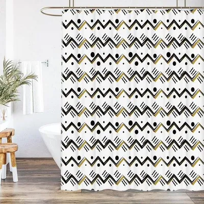 Obrázek produktu pro Sprchový závěs odolný proti plísním, 183 x 183 cm, polyester, černozlatý