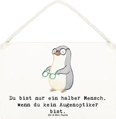 Produktbild von Mr. & Mrs. Panda holzbild Augenoptiker Herz DIN A6 - Weiß - Geschenk, Brillengeschäft, Optiker, Spruch, Holzschild, Wandbild Holz, Wandschild, Türschild, Schild