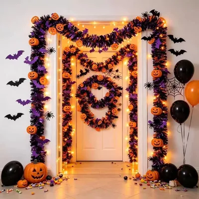 Halloween-Girlande 2 m mit Kürbis, Fledermäusen und Spinne