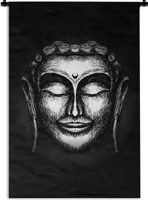 Produktbild von MuchoWow® Wandteppich Wandbehang Buddha - Kopf - Silber 60x90 cm Tapisserie Dekoration Wandtuch - Foto-Teppich - Abwaschbar