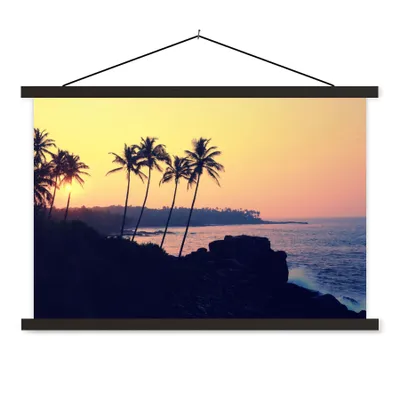 Produktbild von MuchoWow® Textilposter Meer - Palme - Abend - Landschaft 90x60 cm mit schwarzem Rahmen - Aufhängungssatz