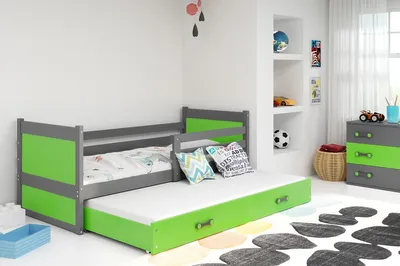 Produktbild von Kinderbett mit Zustellbett ohne Matratzen 80x190 FERGUS – Graphit / Grün