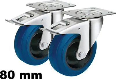 Produktbild von 2 Lenkrollen 80mm Bremse Stopper Stop Feststeller mit Reifen als Elastik Wheel
