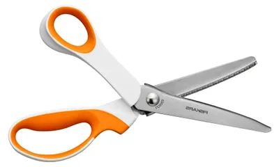 Produktbild von Zickzack-Schere, Länge: 24,2 cm, Rechtshändig, Rostfreier Stahl-Klinge/Kunststoff-Griffe, Weiß/Orange, SoftGrip