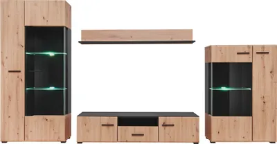 Produktbild von Moderne Wohnwand SOLIDO, Wohnzimmermöbel-Set (Artisan Eiche / Schwarz matt)