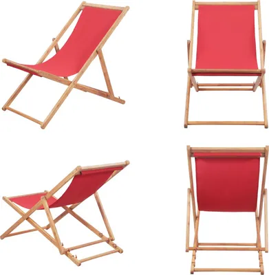 Immagine prodotto di vidaXL Sedia da spiaggia pieghevole in tessuto e struttura in legno rosso - Sedia da spiaggia - Sedia da campeggio - Sedie da campeggio
