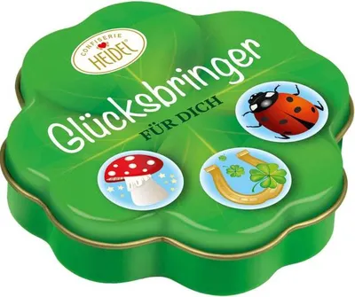 Produktbild von Heidel Schmuckdose Viel Glück in Kleeblatt Form mit Schokolade 54g