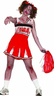Produktbild von Halloween Zombie Cheerleader Kostüm Gruselig Sportlich Unheimlich, Größe: 44 - 46 (XL) Farbe: Rot