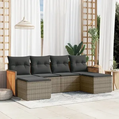 Produktbild von 6-tlg. Garten-Sofagarnitur - mit Kissen Grau Poly Rattan - Gartenmöbelset 3227901