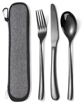 Immagine prodotto di Omgoods - Set di posate in acciaio inossidabile da 3 pezzi, ideale per viaggi e campeggio