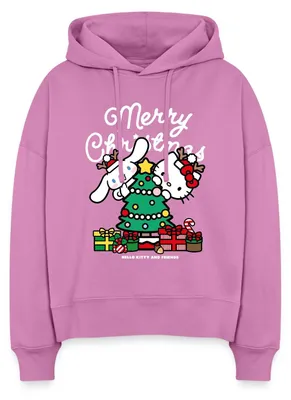 Produktbild von Spreadshirt Hello Kitty Und Cinnamoroll Weihnachten Frauen Boxy Organic Hoodie, L, Pink