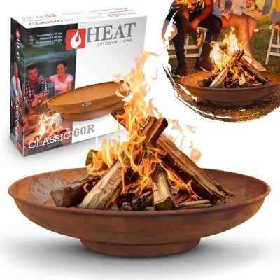 Produktbild von HEAT Feuerschale 80 cm - Feuerschalen für den Garten - Feuerstelle Outdoor & Feuertonne - Feuerschale mit opt. Grillrost aus hochwertigem Stahl - Feuerkorb für den Garten - 80x80x16 cm