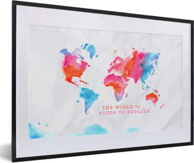 Produktbild von MuchoWow® Gerahmtes Poster Karte - Welt - Sprichwörter 60x40 cm - Poster mit Schwarzem Bilderrahmen Wandposter Rahmen Foto Bilder - Schlafzimmer - Plakat in Rahmen - Drucken