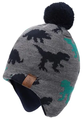 Produktbild von Strickmütze mit Bommel für Jungen und Mädchen, Wintermütze mit Ohrenklappen, Grau, 51cm