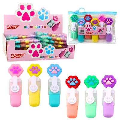 Zdjęcie produktu dla Zestaw mini zakreślaczy z pazurkiem w kolorowym etui, 6 sztuk, 8 cm