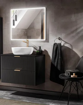 Produktbild von Design Badmöbel Set ADEL-V SCHWARZ 80 cm MDF SOFT-CLOSE Waschtisch Spiegel