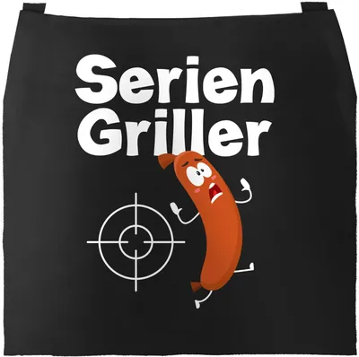 Produktbild von Grill-Schürze für Männer mit Spruch Seriengriller Wurst Bratwurst lustig Grillen Baumwoll-Schürze Küchenschürze Moonworks® schwarz unisize
