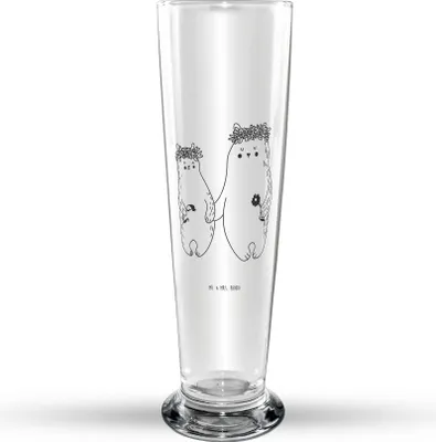 Produktbild von Mr. & Mrs. Panda Bierglas Bären mit Blumenkranz - Transparent - Geschenk, Bier Glas, Mama, Trinkglas, Family, Lieblingsmensch, Muttertag, Glasbecher, Glasbierglas
