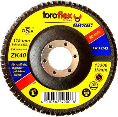 Produktbild von Toroflex Zirkonkorund Fächerscheibe, Schruppscheibe, Schleifscheibe 115mm / 125mm - 10 Stück Körnung:Ø 115 x 22.23 mm - K.60