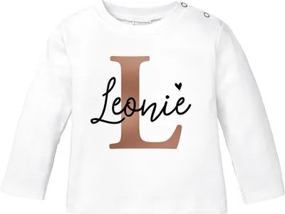 Produktbild von Baby Langarmshirt mit Namen personalisiert Herz Initiale Anfangsbuchstabe Geschenk Geburt Junge Mädchen Baumwolle SpecialMe® weiß 56/62 (1-3 Monate)
