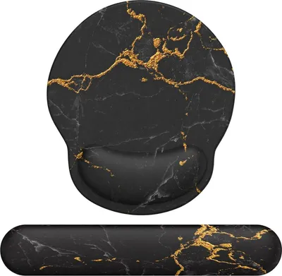 Immagine prodotto di Tappetino mouse ergonomico con poggia mano e cuscino in gel - Set in marmo nero