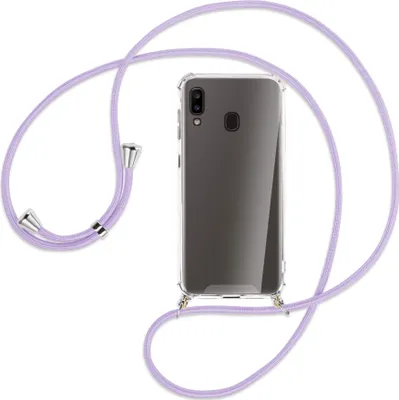 Produktbild von Handykette Backcover-Schutzhülle mit Band (Metall silberfarben) für Samsung Galaxy A20e - violett