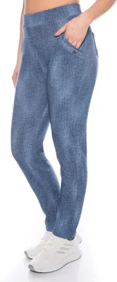 Produktbild von Thermo-Leggings für Damen im Jeans-Look mit Fleece-Futter und hoher Taille, blau