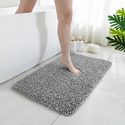 Obrázok produktu pre Podložka do kúpeľne, mikrovlákno, 40x60 cm, sivá a biela, protišmyková