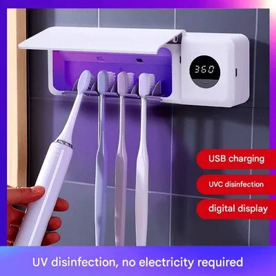 Produktbild von Zahnbürstenreiniger für den Heimgebrauch, USB-ladbar, intelligentes digitales Display, Zahnbürstenhalter mit UV-Reinigung