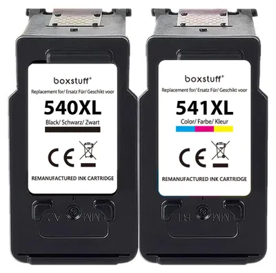Produktbild von Boxstuff Tinte passend für Canon PG-540XL + CL-541XL - (5222B012) - 2er-Pack Schwarz und Farbe - Kompatibel mit Canon Pixma MG2100 / MG2150 / MG2200 / MG3150 / MG3200 / MG4150 / MG4200 / MX395 / MX435 / MX475 / MX525 Drucker