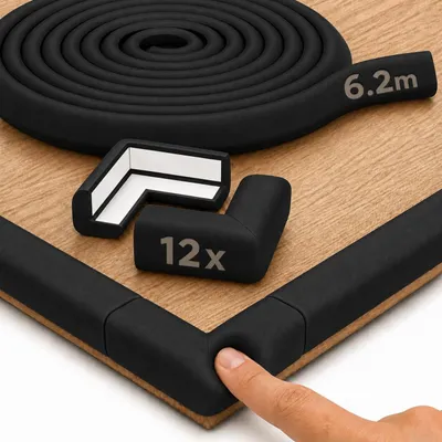 Image de Protection d'angle et de bords pour bébé en mousse - Protection de table (6-2 mètres) et 12 protections d'angle